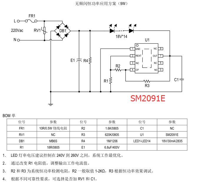 SM2091E-恒功率无频闪线性恒流方案(图1)